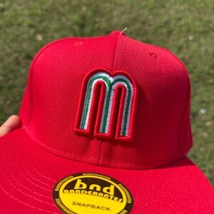 Vibrant Red Mexico Cap with Embroidered Logo and Adjustable Fit